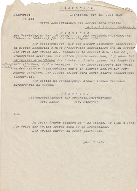 Bergbau Dokument Lichtenau 1936