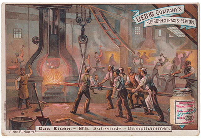 Das Eisen - No5 - Schmiede Dampfhammer - Liebig Comanys Sammelbild Serie