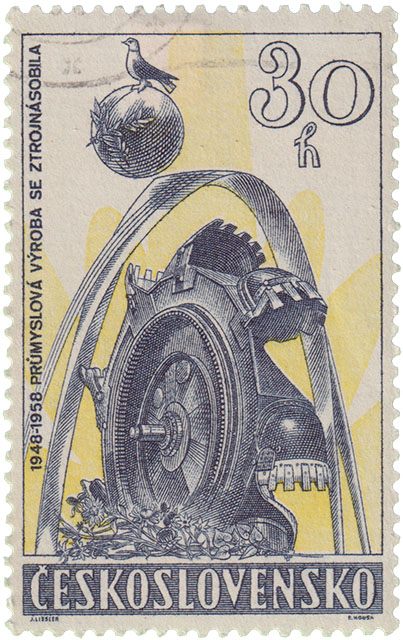 Kohleabbau Bagger 1948 1958 Tschechin Bergbau Briefmarke
