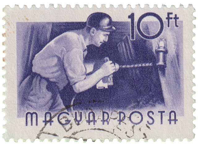 Ungarn Bergbau Briefmarke Bohren Grubenlampe