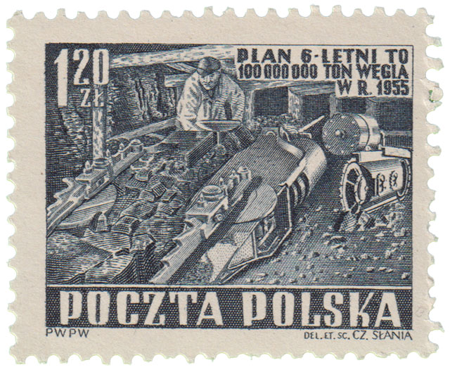 Polnische Bergbau Briefmarke Plan 6
