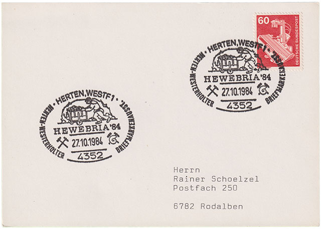 Bergbau Stempel Herten Briefmarkenausstellung Glück Auf Postkarten Stempel