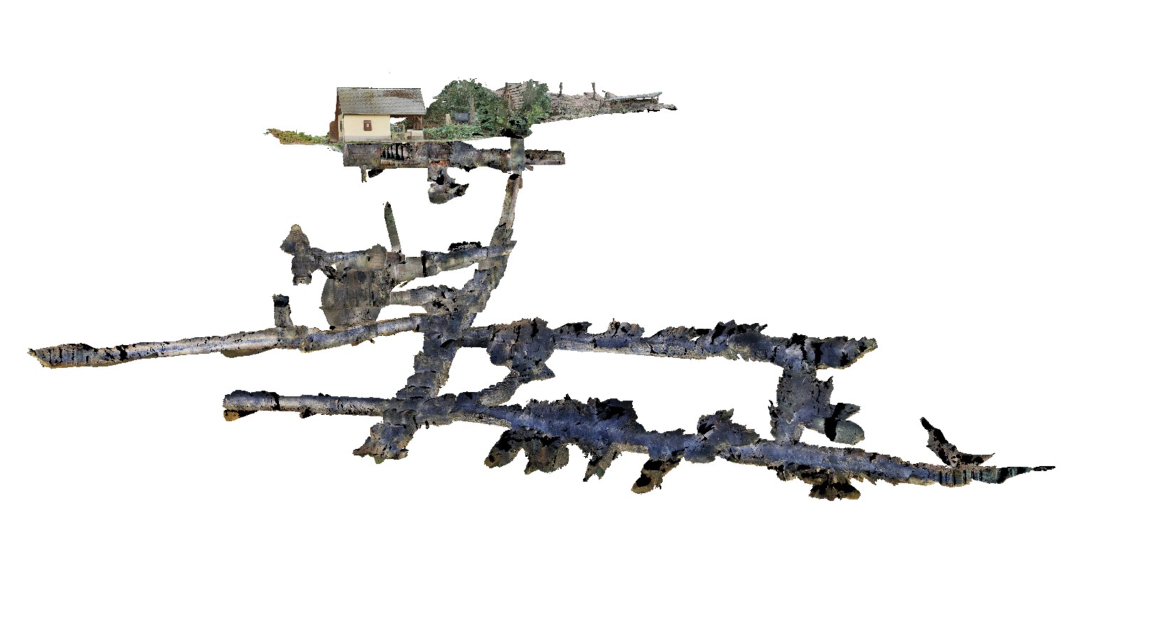 Altbergbau digital erfasst in einem Altbergbau 3D-Modell Altbergbau: Montanregion Erzgebirge Krušnohoří ein Bergwerk in 3D